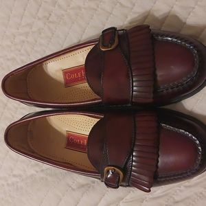 Cole Haan Leather Loafers Men's Size 8 1/2D Burgundy Kiltie Fringe
